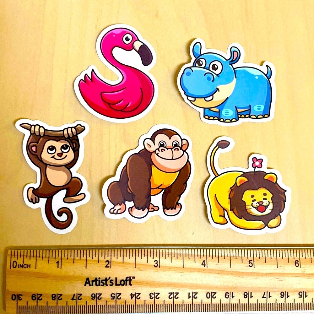10/$10 or $1 BUNDLE: 5‎ WATERPROOF Cutesy African Animals Stickers 🦛 🦍 🦁 🦩